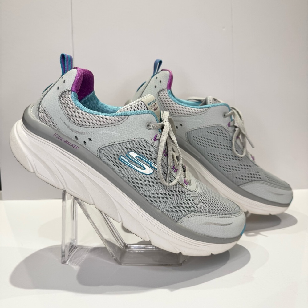 Skechers D'Lux Walker Infinite Sneakers Women's 11 Grey Teal Purple Pink